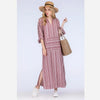 Womens Cotton Linen Dress Big Kaftan Long Sleeve Summer Striped Women Plus Size Long Maxi Boho Dresses