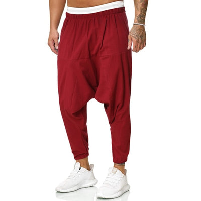 Linen Cross-Pants Men Baggy Harem Pants Men Solid Black Trousers Male HipHop Joggers Man Streetwear  Wide Legs Pants