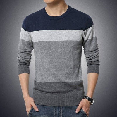 Men's Sweater O-Neck Striped Slim Fit Knittwear Mens Sweaters Pullovers Pullover Men