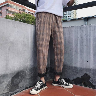 Streetwear Plaid Pants Men Joggers Man Casual Straight  Pants Men Korean Hip Hop Track Pants