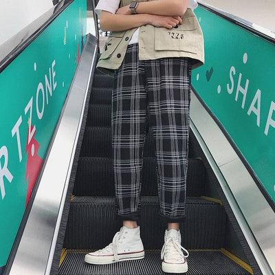 Streetwear Plaid Pants Men Joggers Man Casual Straight  Pants Men Korean Hip Hop Track Pants