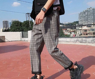 Streetwear Plaid Pants Men Joggers Man Casual Straight  Pants Men Korean Hip Hop Track Pants