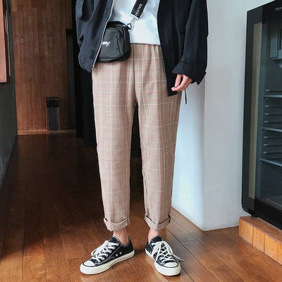 Streetwear Plaid Pants Men Joggers Man Casual Straight  Pants Men Korean Hip Hop Track Pants