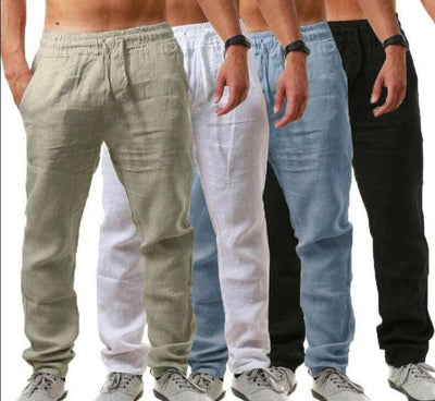 Men's Cotton Linen Pants Male Summer Breathable Solid Color Linen Trousers Fitness Streetwear