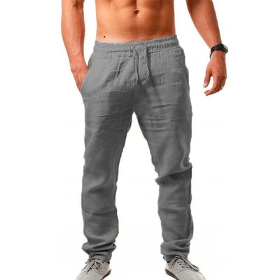 Men's Cotton Linen Pants Male Summer Breathable Solid Color Linen Trousers Fitness Streetwear