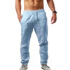 Men's Cotton Linen Pants Male Summer Breathable Solid Color Linen Trousers Fitness Streetwear