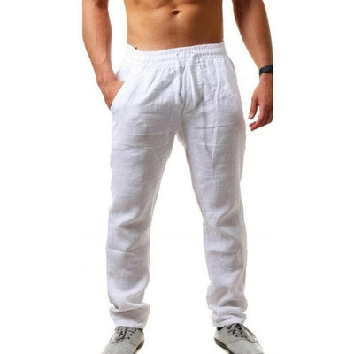 Men's Cotton Linen Pants Male Summer Breathable Solid Color Linen Trousers Fitness Streetwear