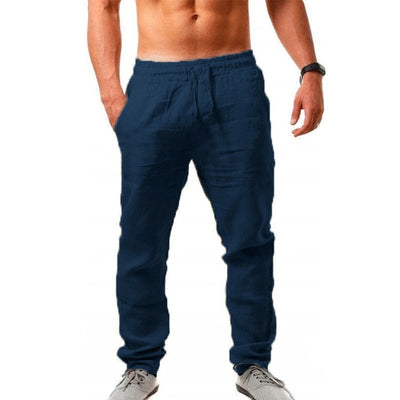 Men's Cotton Linen Pants Male Summer Breathable Solid Color Linen Trousers Fitness Streetwear