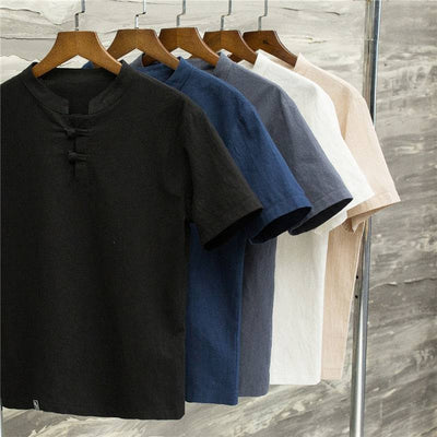 (Shirt + trousers) New Arrival Summer Style Men Cotton and Linen Shirts High Quality Fashion Casual Solid Men's Cropped Pants