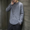 Linen Shirts Men Clothing Chinese Style Long Sleeve Retro Buttoned Shirt Solid Color