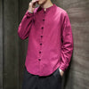 Linen Shirts Men Clothing Chinese Style Long Sleeve Retro Buttoned Shirt Solid Color