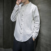 Linen Shirts Men Clothing Chinese Style Long Sleeve Retro Buttoned Shirt Solid Color