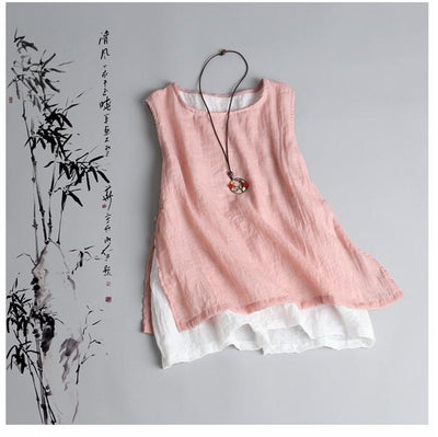 Summer New Arts Style Women sleeveless Tank Tops cotton linen Casual