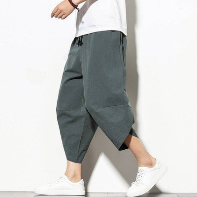 Summer Cotton Harem Pants Men Casual Hip Hop Trousers Cross Bloomers Calf-Length Pants Joggers Streetwear