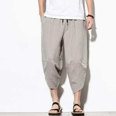 Summer Cotton Harem Pants Men Casual Hip Hop Trousers Cross Bloomers Calf-Length Pants Joggers Streetwear