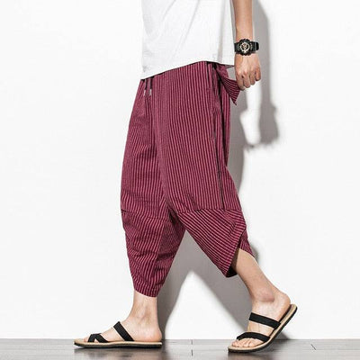 Summer Cotton Harem Pants Men Casual Hip Hop Trousers Cross Bloomers Calf-Length Pants Joggers Streetwear