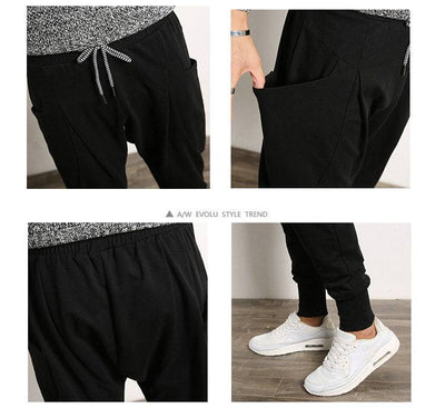 Hip Hop Harem Pants Men Cotton Streetwear Casual Trousers Solid Jogger Pants Side Pocket Men Sweatpants