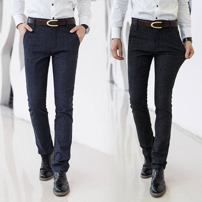 Classic Style Men's Casual Pants Business Fashion Black Blue Elastic Regular Fit