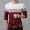 T Shirt Men Cotton Long Sleeve O Neck Mens T Shirt Fashion Patchwork Stripe Causal T Shirt Man Brand Men Clothing/Tops