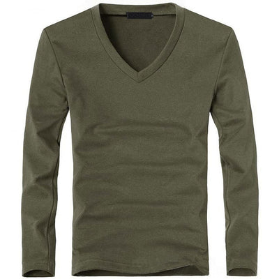 Elastic Men T-Shirt V-Neck Long Sleeve Men T-Shirt  Lycra And Cotton Clothing