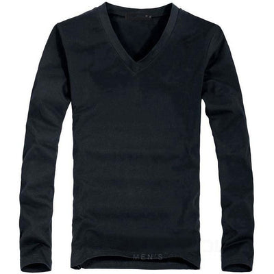 Elastic Men T-Shirt V-Neck Long Sleeve Men T-Shirt  Lycra And Cotton Clothing