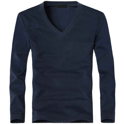 Elastic Men T-Shirt V-Neck Long Sleeve Men T-Shirt  Lycra And Cotton Clothing