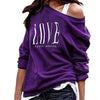 Women Loose Casual Long Sleeve Lady Pullover Tops Women  Off Shoulder Sweatshirt Love Letter Print Long Sleeve Pullover