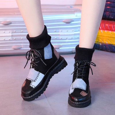 New Autumn and winter explosions suede canvas color matching wild high-top Wool mouthboots women shoes 3 color women boots