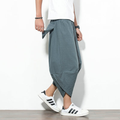 Summer Cotton Harem Pants Men Casual Hip Hop Trousers Cross Bloomers Calf-Length Pants Joggers Streetwear