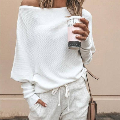 Tee Shirt  Autumn Sexy Off The Shoulder Long Sleeve Tops For Women T-Shirt Casual One Shoulder Rib Tops