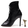 Ladies Silk Ballroom Latin Dance Boot Black Lace-up Dance Shoes For Women Soft Sole  Dancing Shoes For Party