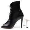 Ladies Silk Ballroom Latin Dance Boot Black Lace-up Dance Shoes For Women Soft Sole  Dancing Shoes For Party