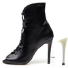 Ladies Silk Ballroom Latin Dance Boot Black Lace-up Dance Shoes For Women Soft Sole  Dancing Shoes For Party