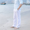 Men Casual Cotton Linen Wed Leg fisherman Loose Long Pant White Black Solid Color Autumn Summer