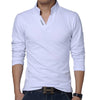 Spring Cotton T Shirt Men Solid Color T-shirt Mandarin Collar Long Sleeve Top Men