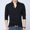 Spring Cotton T Shirt Men Solid Color T-shirt Mandarin Collar Long Sleeve Top Men