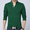 Spring Cotton T Shirt Men Solid Color T-shirt Mandarin Collar Long Sleeve Top Men