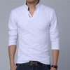 Spring Cotton T Shirt Men Solid Color T-shirt Mandarin Collar Long Sleeve Top Men