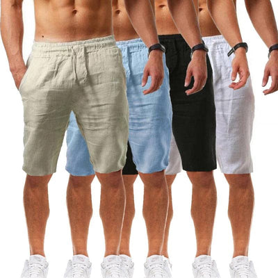 Men's Cotton Linen Shorts Pants Male Summer Breathable Solid Color Linen