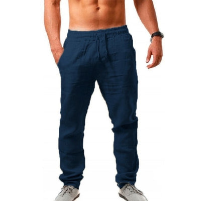 Men's Cotton Linen Pants Male Breathable Solid Color Linen