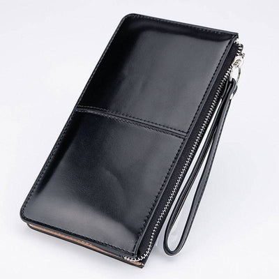 Women  Vintage Oil Wax Leather Zipper Clutch Wallet Female Large Capacity Coin Purse Ladies Wristband Simple Card Holder Wallet