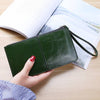 Women  Vintage Oil Wax Leather Zipper Clutch Wallet Female Large Capacity Coin Purse Ladies Wristband Simple Card Holder Wallet