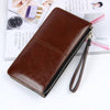 Women  Vintage Oil Wax Leather Zipper Clutch Wallet Female Large Capacity Coin Purse Ladies Wristband Simple Card Holder Wallet