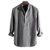 New Cotton Long Sleeve Mens Shirts Spring Autumn Striped Slim Fit Stand Collar Shirt Male Clothes