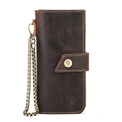 New Fashion Male Genuine Leather Designer Organizer Standard Business Card Holder Checkbook Long Chain