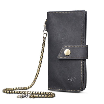 New Fashion Male Genuine Leather Designer Organizer Standard Business Card Holder Checkbook Long Chain