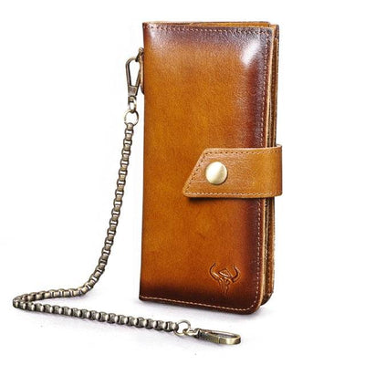 New Fashion Male Genuine Leather Designer Organizer Standard Business Card Holder Checkbook Long Chain