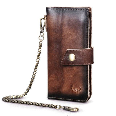 New Fashion Male Genuine Leather Designer Organizer Standard Business Card Holder Checkbook Long Chain