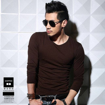 Lycra Cotton Men's T-Shirts Long Sleeve V Neck T Shirt  Men Cotton T-Shirt Solid Color Slim T Shirt  Man