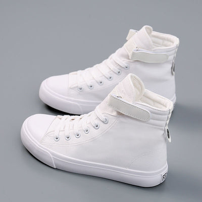 High Quality  Canvas Shoes Korean White Sneakers Lace Up Breathable High Top Unisex Shoes Casual Sneakers Men Flat Trend Shoes